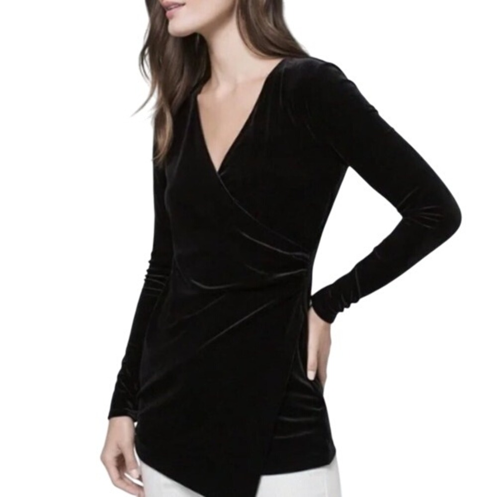 White House Black Market Black Velvet Drape Tunic Wrap Top XS